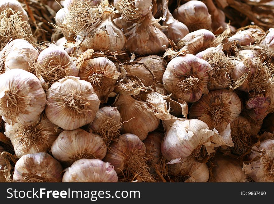 Fresh garlic at a market