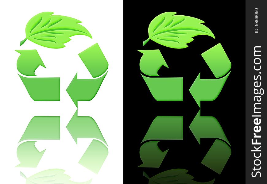 Symbols of ecology and recycling on a white or black background with reflex. easily cropping