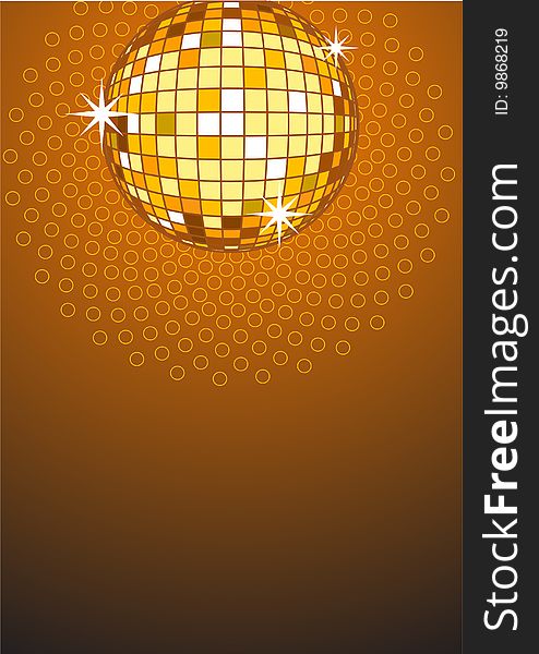 Golden Background with disco ball. Golden Background with disco ball