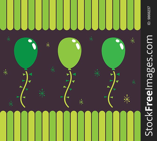 Greeting card design in green, with balloons. Greeting card design in green, with balloons