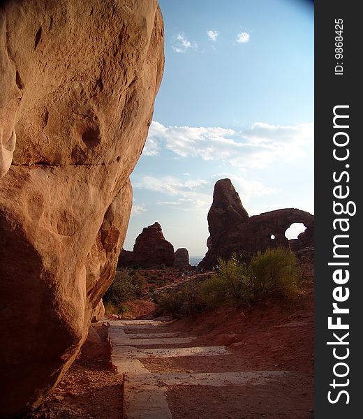 Arches National Park Rock mountain with blue sky
