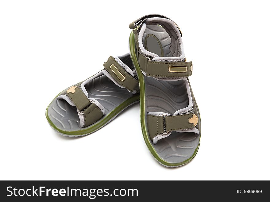 Green rubber sandal on a white background