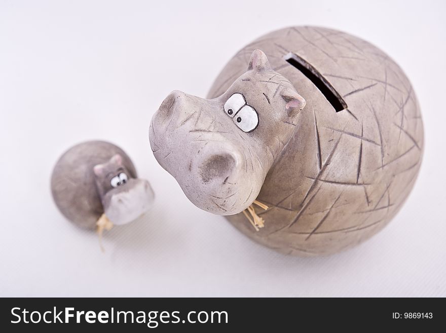 Hippopotamus Mother Child Statuette Money-box