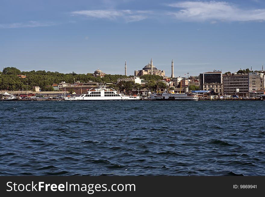 Istanbul - Ferry passing by Hagia Sophia