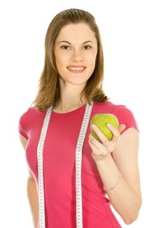 Beautiful Girl Holding An Apple And A Measure Tape Royalty Free Stock Photos Beautiful Girl Holding An Apple And A Measure Tape Royalty Free Stock Photos