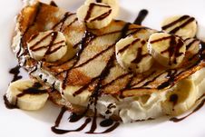 Dessert Plate Witn Pancakes And Banan Stock Image