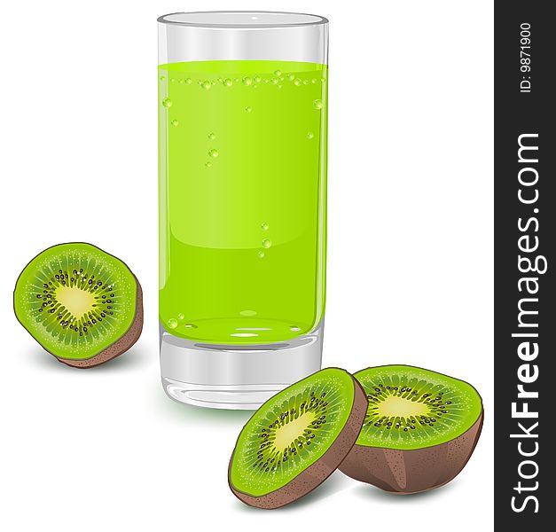 Glass of kiwi juice isolated on white, vector illustration