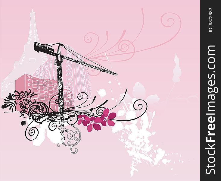 Illustration of a crane and urban patterns