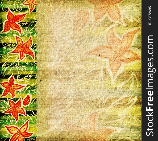 Textured background with natural painted flowers and stripes. Textured background with natural painted flowers and stripes