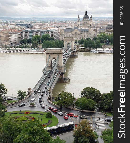 Up View of Chain Bridge - Hungary Budapest. Up View of Chain Bridge - Hungary Budapest