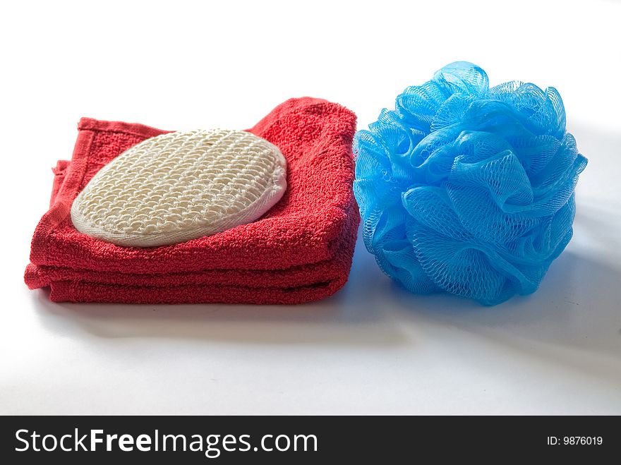 Red towel and sponge for SPA