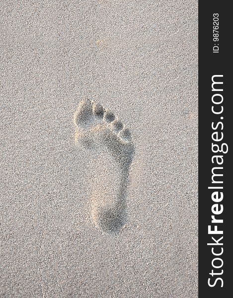 Footprint in clean shite beach sand