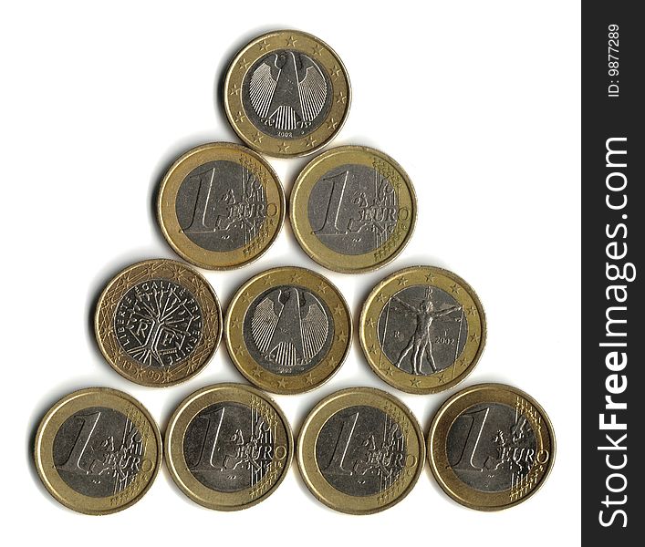 Triangle of one euro coins