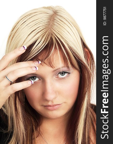 Portrait of young woman with highlights, studio shot. Portrait of young woman with highlights, studio shot