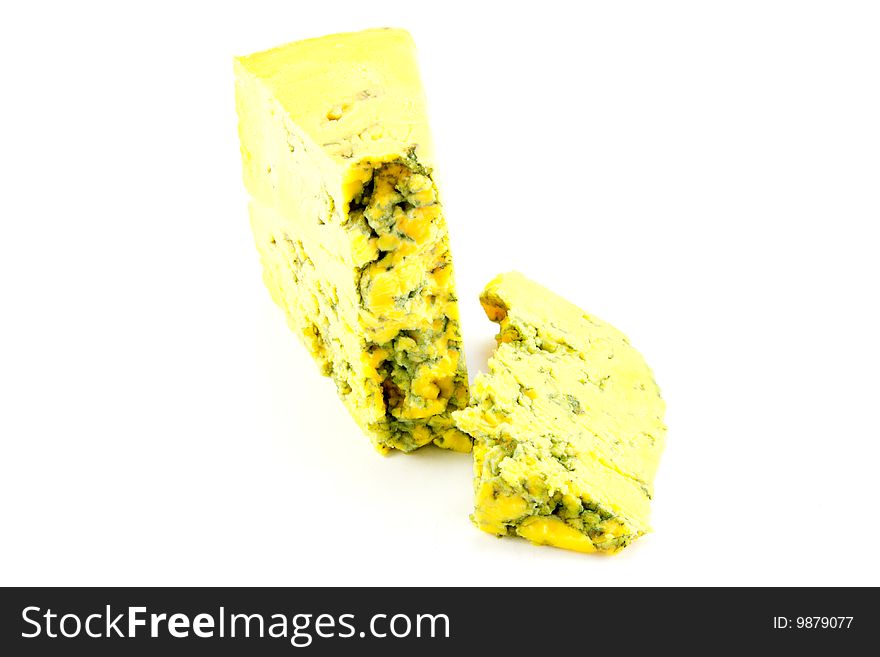 Piece of blue cheese with clipping path on a white background