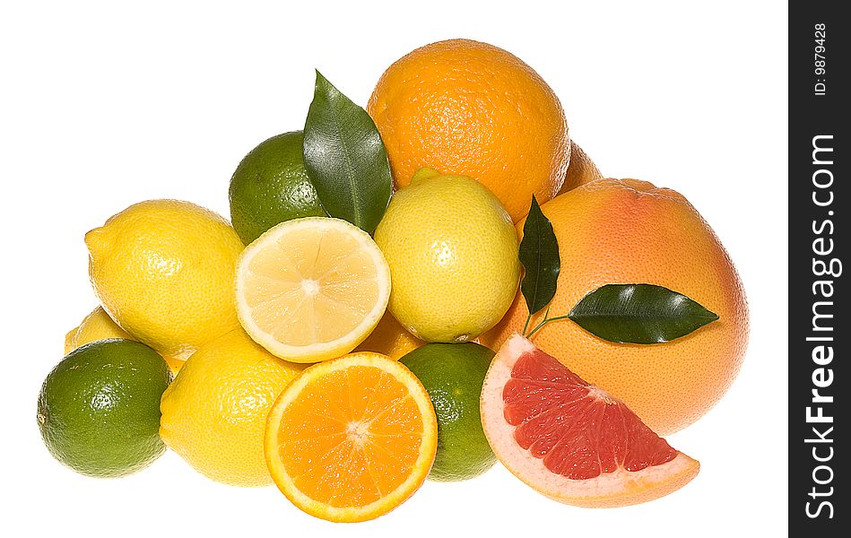 Fresh fruits on white background