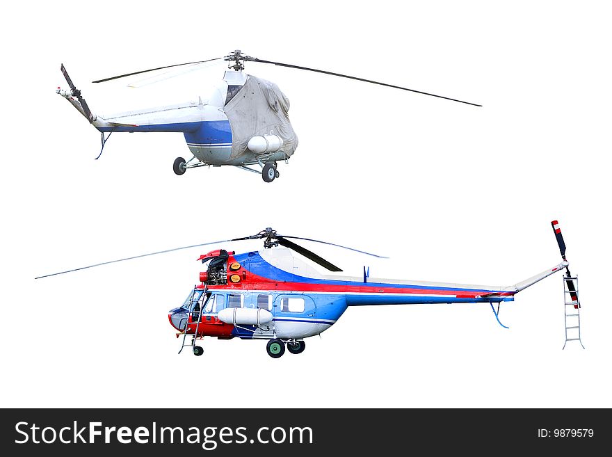 Two helicopters during the repair