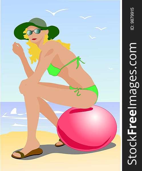 Setting girl on the red ball vector illustration. Setting girl on the red ball vector illustration