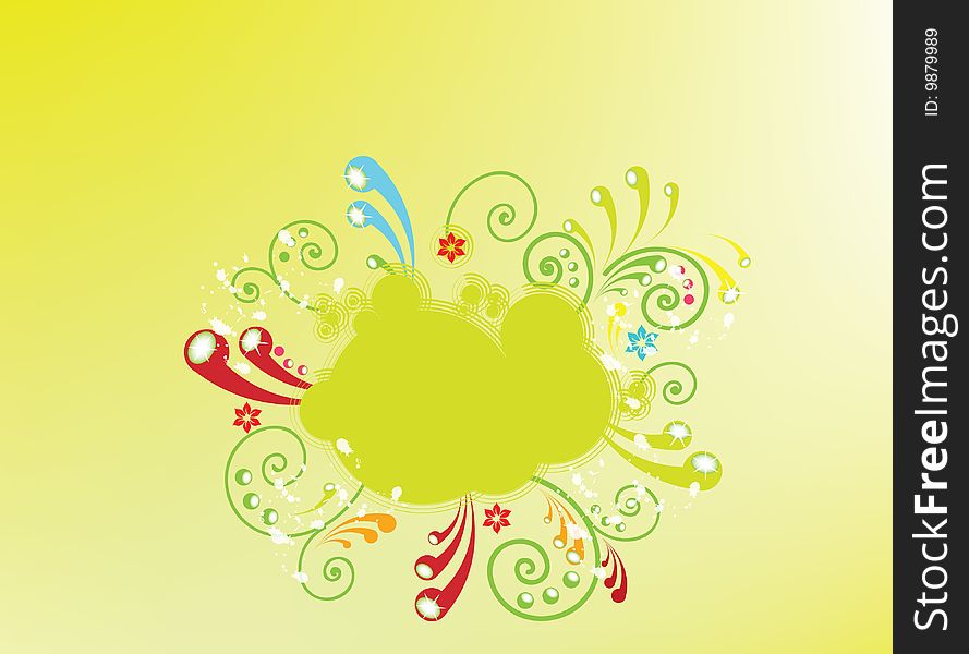 Design with flower and swirls on yellow background. Design with flower and swirls on yellow background