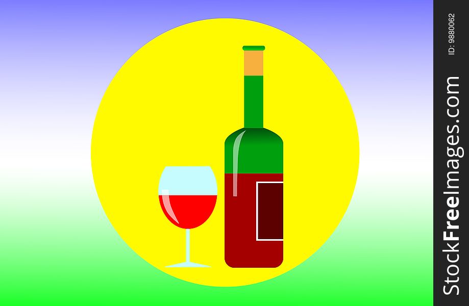 Bottle of red wine on a yellow background