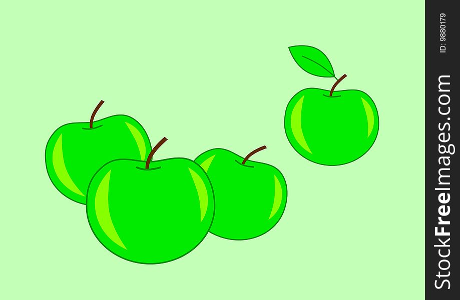 Green apples  on a green background