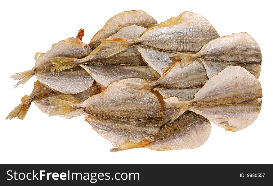 Dried fish tails on a white background it is isolated. Dried fish tails on a white background it is isolated