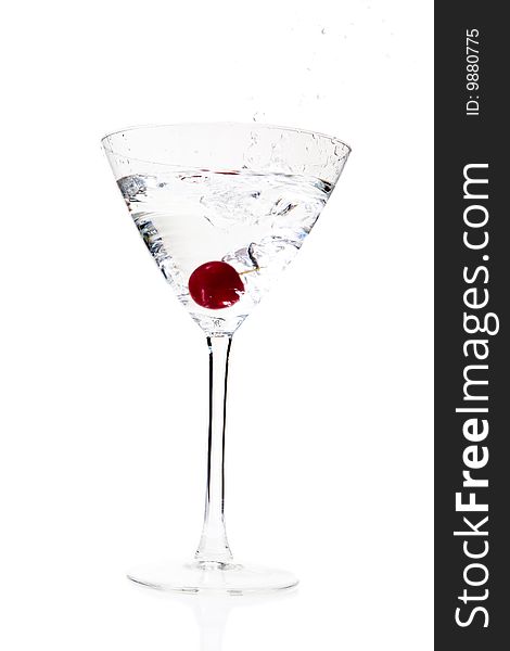 Alcohol drink with cherry in glass. Alcohol drink with cherry in glass