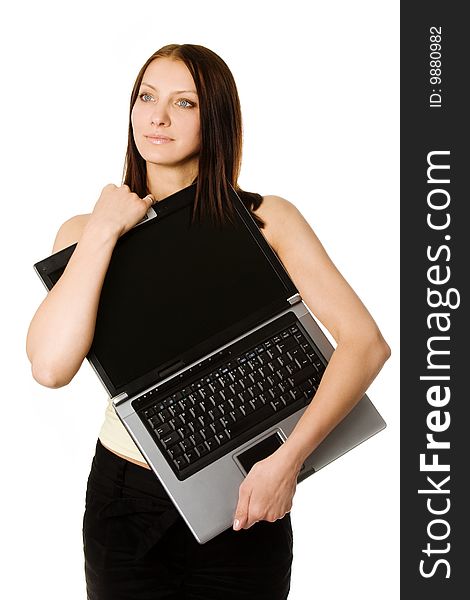 A beautiful woman with laptop in her hands