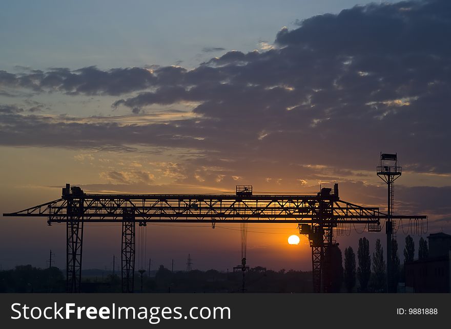 Construction at sunset