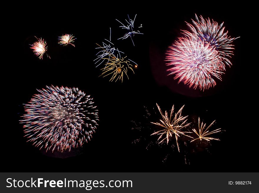 Fireworks on the night sky.