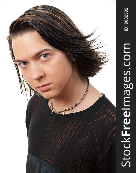 Young stylish man portrait in studio isolated over white background.