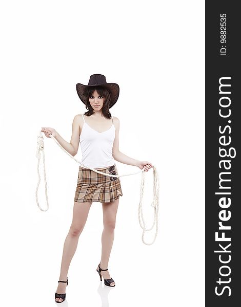 Cowgirl With Lasso In Hands