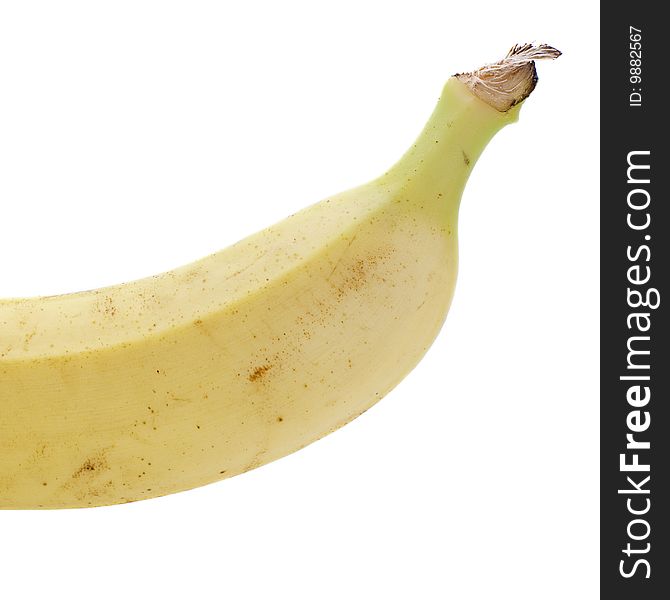 Part of a banana isolated against a white background.
