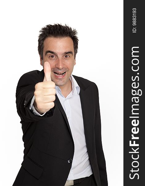 Young businessman with thumbs up