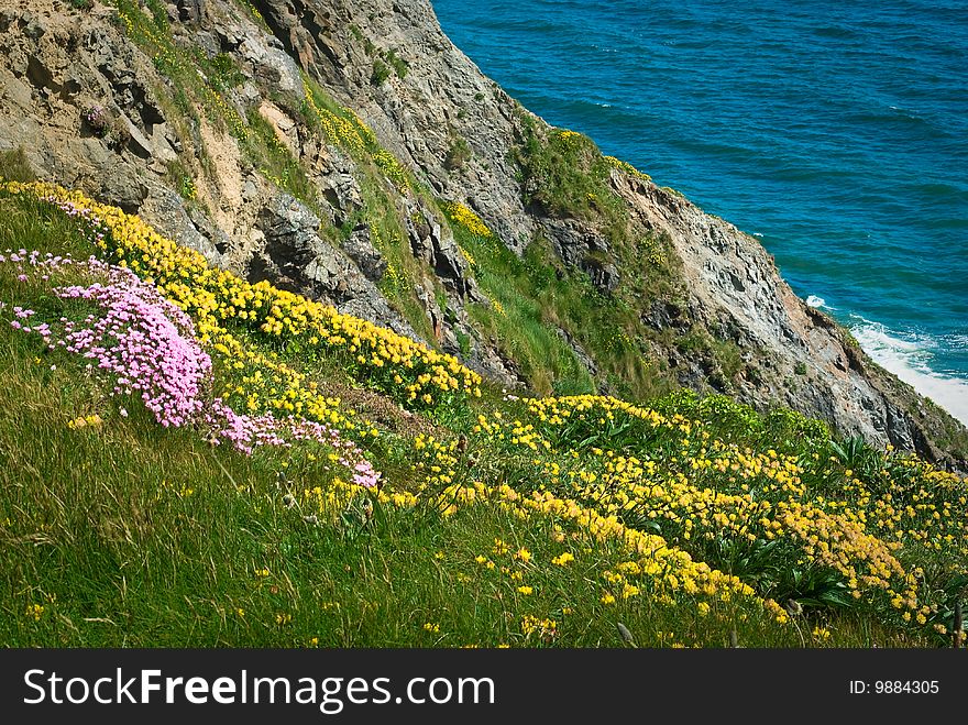 Typical Irish landscape - cliffs over the sea, co.Waterford. Typical Irish landscape - cliffs over the sea, co.Waterford