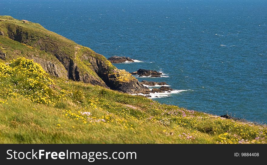 Cliffs over blue sea, Ireland