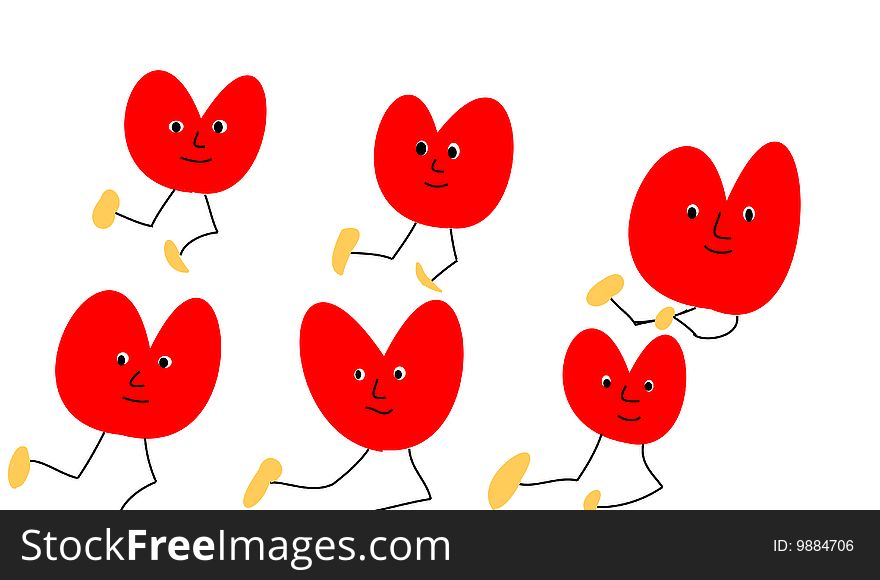 A lot of red hearts on white background