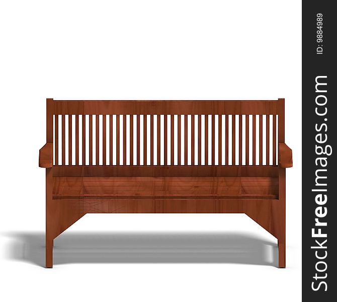 Wooden park bench. 3D render with clipping path and shadow over white