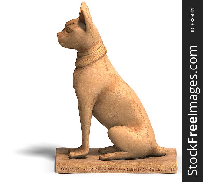 Rendering of the egyp cat statue bast with Clipping Path and shadow over white. Rendering of the egyp cat statue bast with Clipping Path and shadow over white