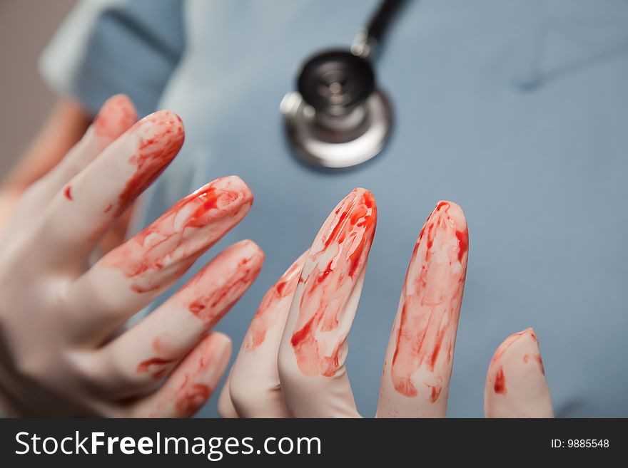 Abstract Of Bloody Surgical Gloves