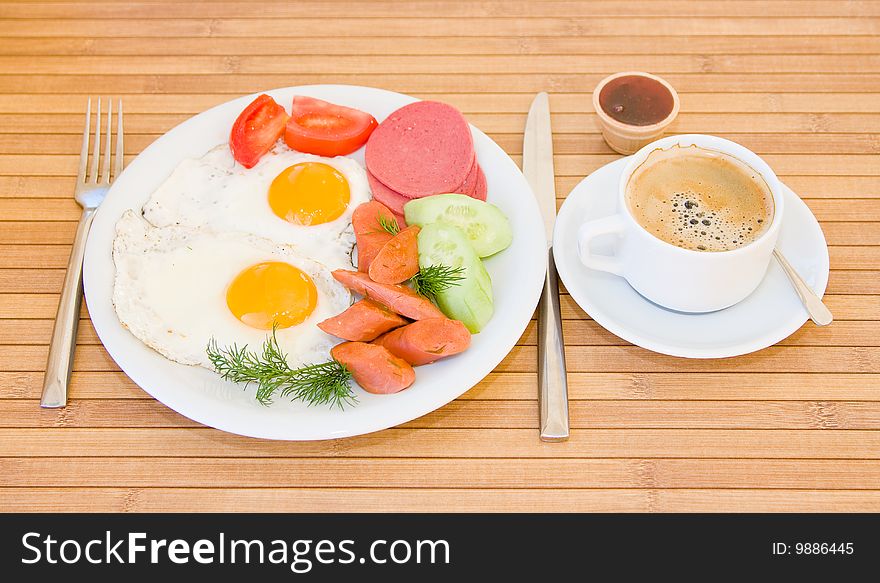 Breakfast served on the table. Breakfast served on the table