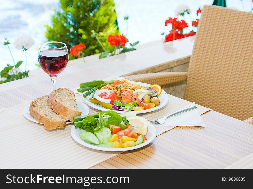 Breakfast served on the table. Breakfast served on the table