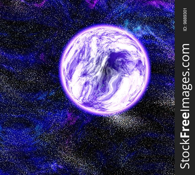 Futuristic fantasy galaxy illustration with big planet and stardust. Futuristic fantasy galaxy illustration with big planet and stardust