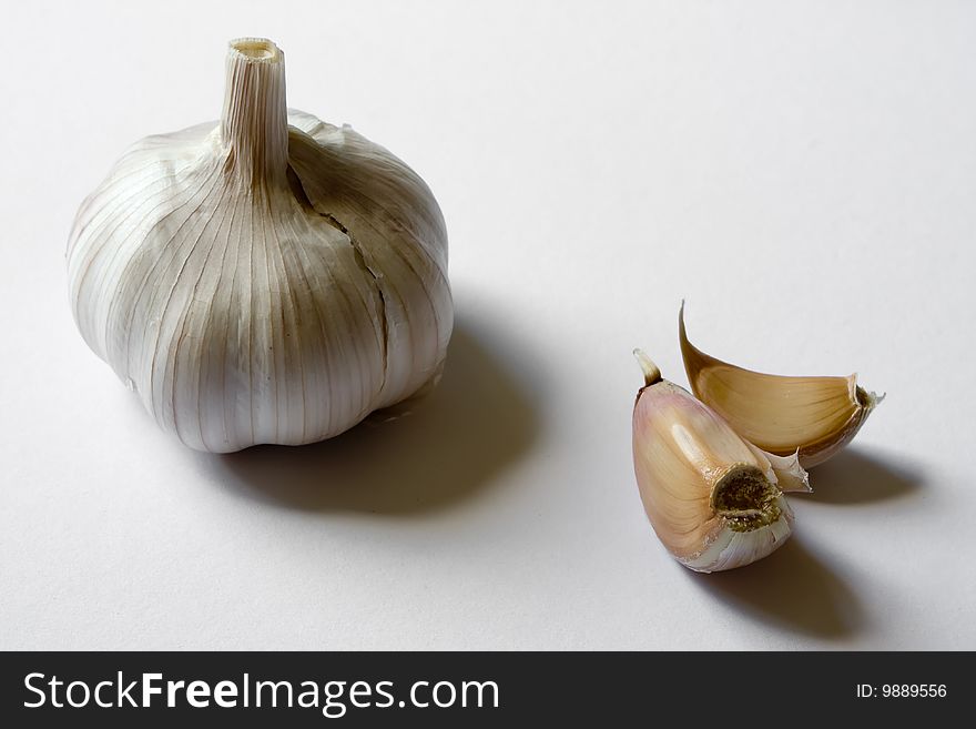 Garlic on  white background with shade. Garlic on  white background with shade.