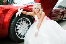 Beauty Bride Woman With Limousine Stock Photo