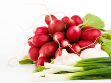 Spring Onions, Garlic, Lettuce And Radish Royalty Free Stock Photography Spring Onions, Garlic, Lettuce And Radish Royalty Free Stock Photography
