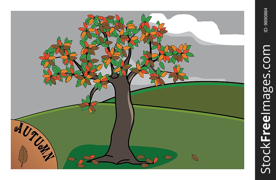 An illustration of a tree in autumn