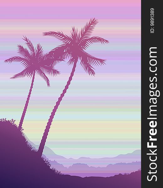Two palms over pink striped sky (other landscapes are in my gallery)