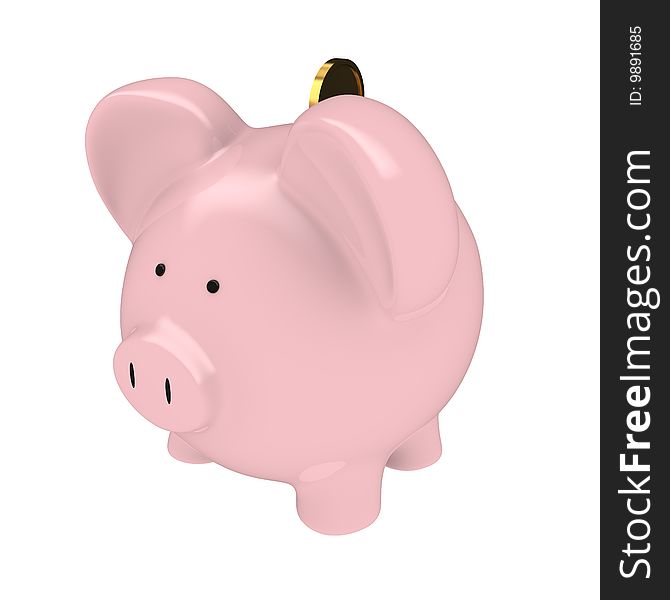 Rendered 3d piggybank with a coin. Rendered 3d piggybank with a coin