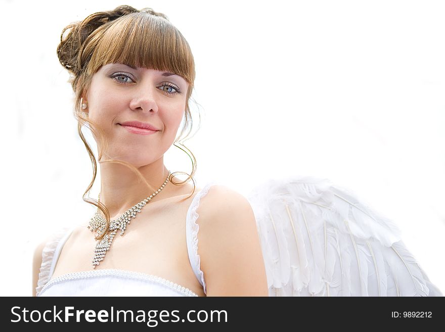 Beauty angel woman on white background